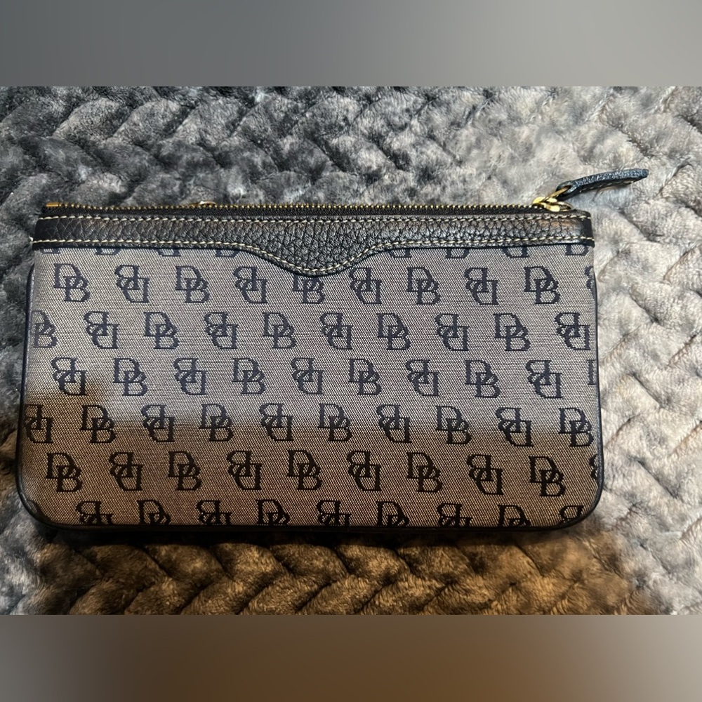 Dooney & Bourke Navy Blue DB Logo/Monogram Design Clutch/Wristlet. Large Size.